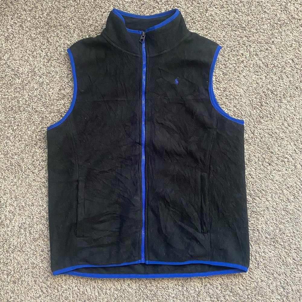 Polo Ralph Lauren Limited Fleece Vest Boys Size XL (18-20). Black With Blue Trim